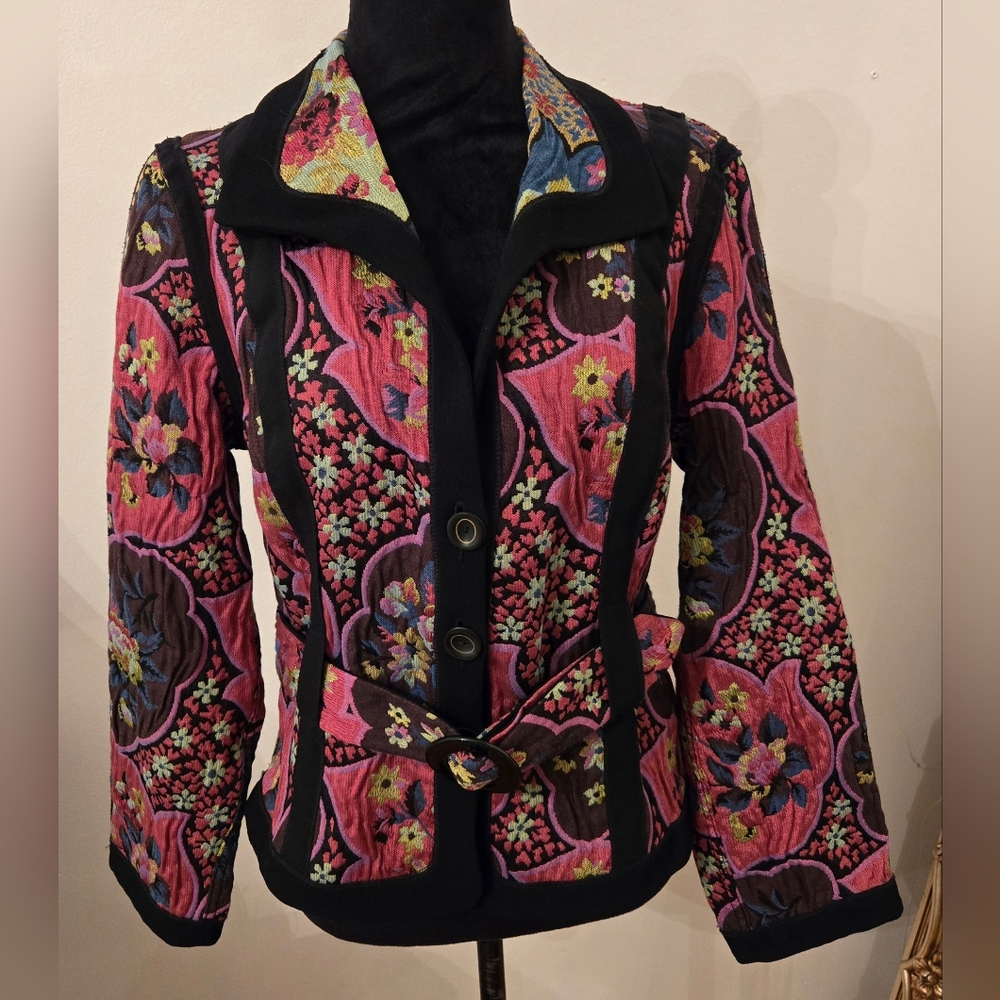 Canvasbacks Vintage Reversible Floral Brocade Tapestry Belted Jacket Sz 10